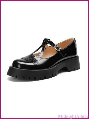 Patent Platform Mary Jane Women Shoes 1.5in Lug Sole Adjustable Buckle